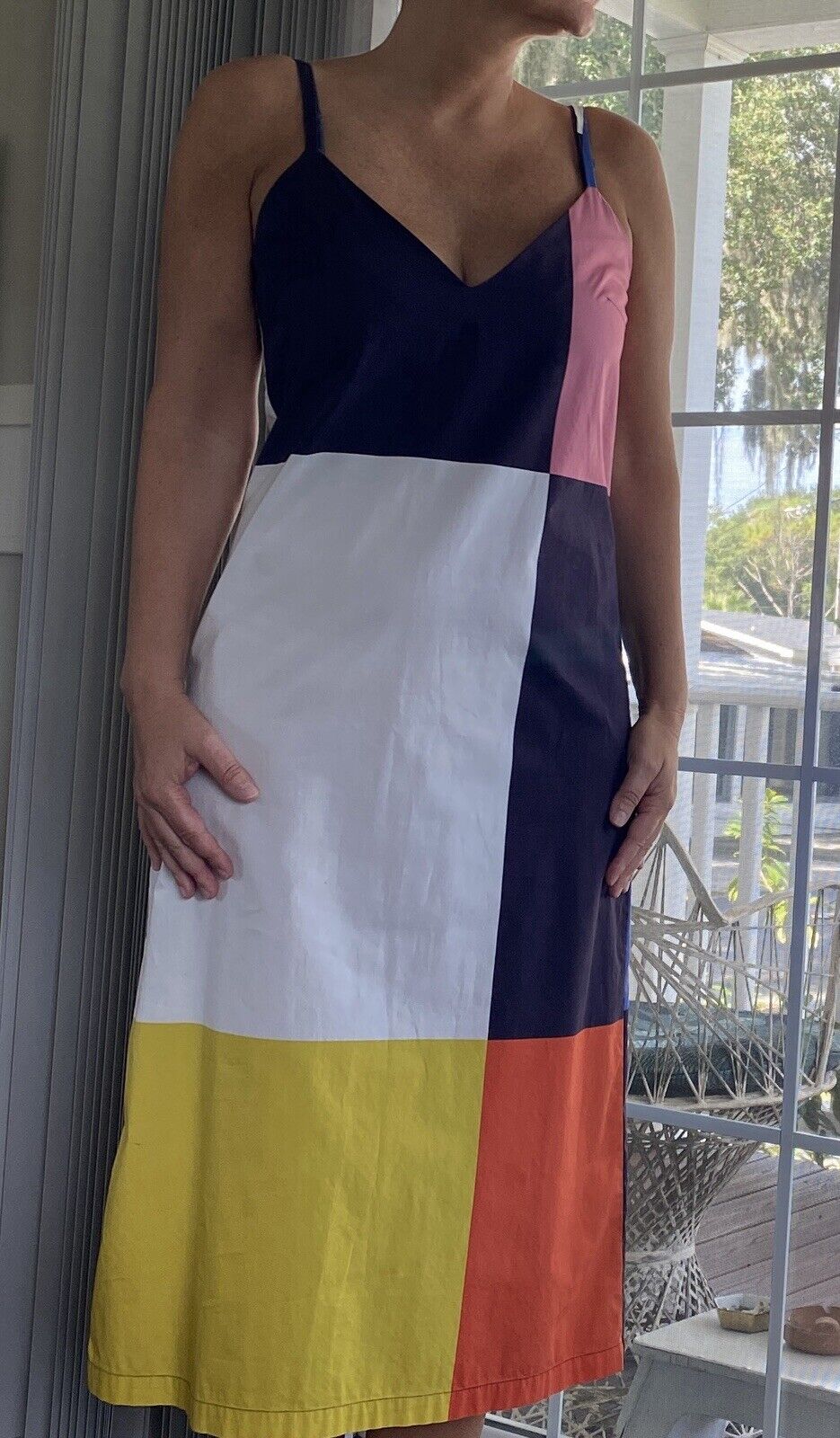 Cala De La Cruz Rafaela Patchwork Organic Cotton-Poplin Midi Dress M